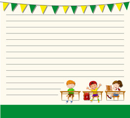 Line paper template with kids in classroom