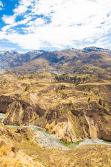 Colca Canyon, Peru,South America. Incas to build Farming terraces with Pond and Cliff. One of deepest canyons in world