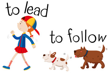 Opposite wordcard for to lead and to follow