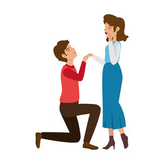 Couple of lovers in proposal of marriage icon over white background colorful design vector illustration