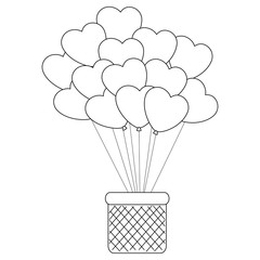 basket with balloons in heart shape icon over white background vector illustration