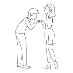 Couple of lovers in proposal of marriage icon over white background vector illustration