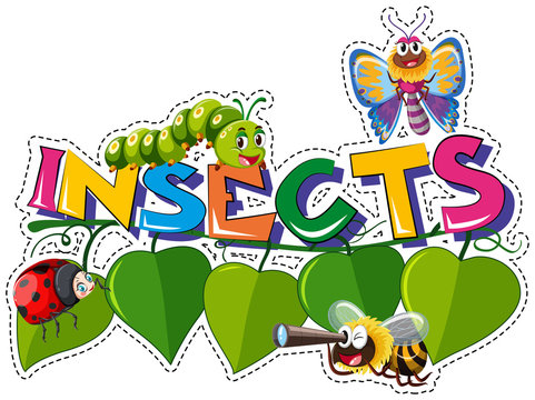 Word design for insects with many insects on leaves