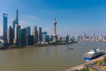 Aerial photography at city landmark buildings of Shanghai Skyline