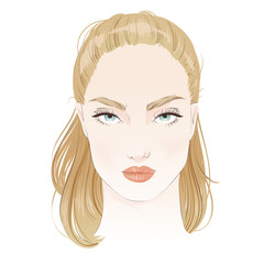 Beautiful woman face. Hand drawn vector illustration