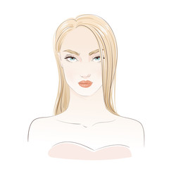 Beautiful sexy blonde woman portrait. Hand drawn vector illustration