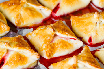 Homemade baking with fresh strawberry filling