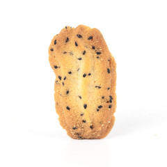 Home made a small sweet cookie with black sesame, typically round, flat, and crisp.
