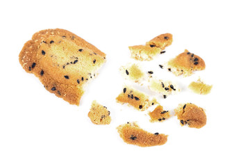Home made a small sweet cookie with black sesame, typically round, flat, and crisp.