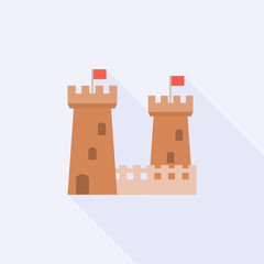 castle icon in simple design vector with long shadow