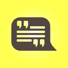 Quote icon. Quotation mark in speech bubble symbol. Direct oration sign.