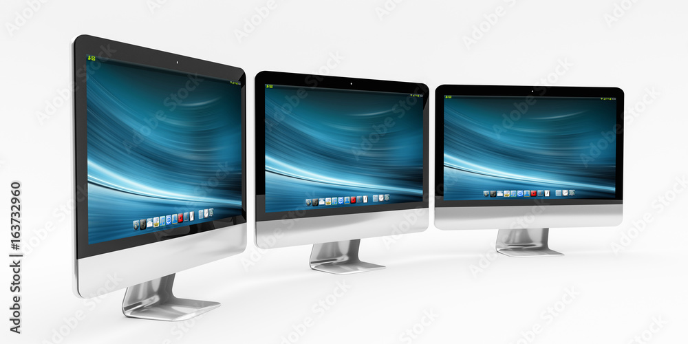 Aufkleber triple modern silver and black metallic computer 3d rendering