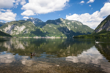 Fototapeta na wymiar Alpine mountain lake summer panoramic view