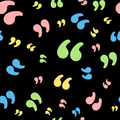 Quotation marks symbol seamless pattern, Colorful quotation mark isolated on black background. Vector illustration, easy to edit.