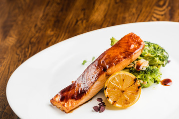 salmon steak with vegetables