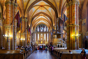 Fototapeta na wymiar Interior of Matthias church in Budapest, Hungary