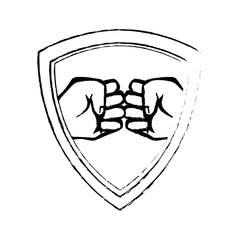 shield with Hands with clenched fist icon over white background vector illustration