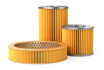 Car filters set, close-up 3d illustration.