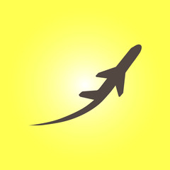 Airplane flight tickets air fly travel takeoff silhouette element. Plane symbol. Travel icon. Flat design.