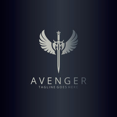 Avenger logo. Angel sword logotype 