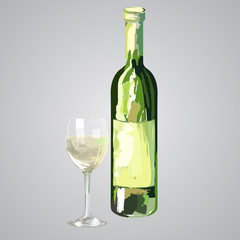 Illustration of bottle and glass of white wine