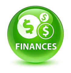 Finances (dollar sign) glassy green round button