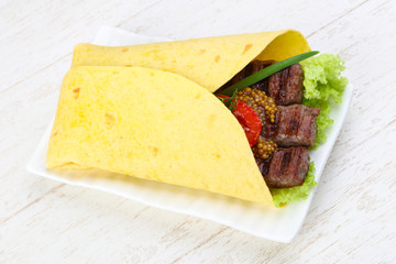 Tortilla with beef saucage