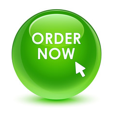 Order now glassy green round button