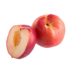 ripe fresh Nectarine fruit  with half and slice isolated on white background