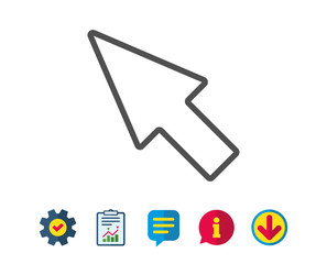 Mouse Cursor line icon. Pointer sign. Click arrow symbol. Report, Service and Information line signs. Download, Speech bubble icons. Editable stroke. Vector