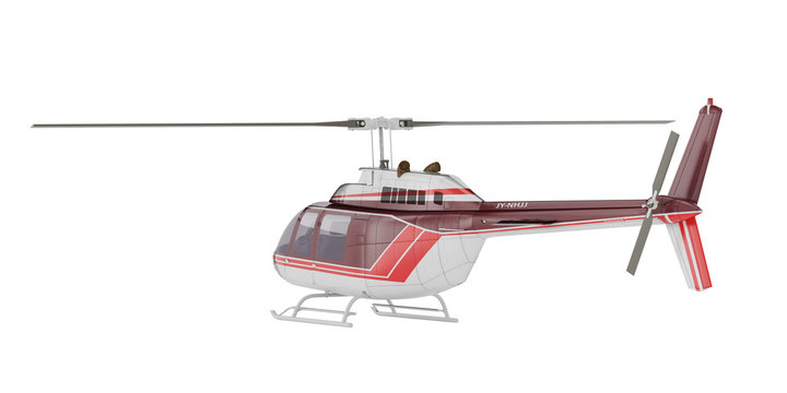 Helicopter isolated on the white background. 3D rendering, back view