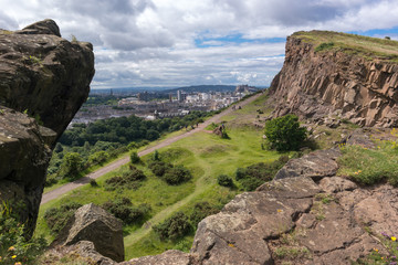 Rocks and cliffs at Arthur's Seat in Edinburgh