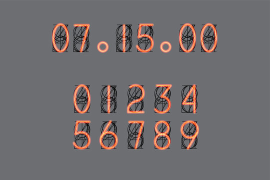 Numbers for vintage steampunk style lamp clock. Vector illustration.