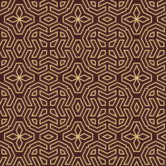 Seamless background for your designs. Modern vector brown and golden ornament. Geometric abstract pattern