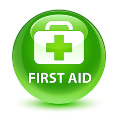 First aid glassy green round button