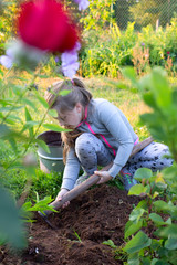 little gardener working in the garden