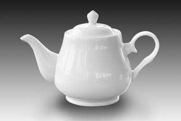 White ceramic kettle isolate on white background.