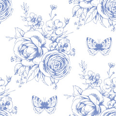 Seamless beautiful pattern with floral motivies and butterflies in French style 1 © Maria