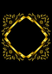 Square gold frame collected from a gold ribbon with calligraphic ornament