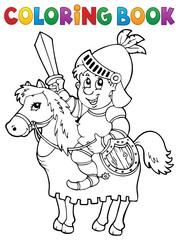 Fototapeta premium Coloring book knight on horse theme 2