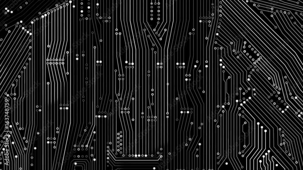 Poster 4k animation print circuit board with line and dot connection and lighting effect element
