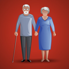 An elderly man and woman holding hands