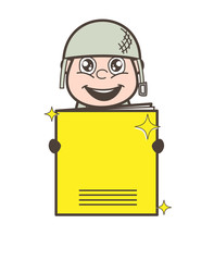 Excited Army Man Holding a Notebook Vector Illustration