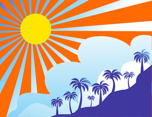 Summer color background with palm trees 