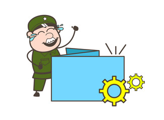 Cartoon Army Man with Process Banner Vector Illustration