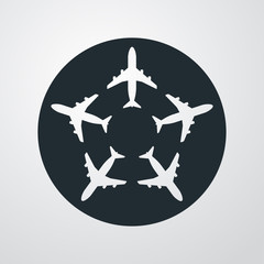 Icono plano cinco aviones en circulo en fondo degradado