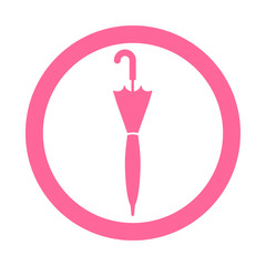 Icono plano paraguas cerrado en circulo color rosa