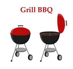 Barbecue set - grill station, opened cap. Picnic vector illustration