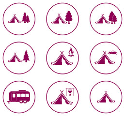 Set of tylized icons of tourist tent