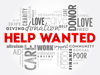 Help Wanted word cloud collage, social concept background